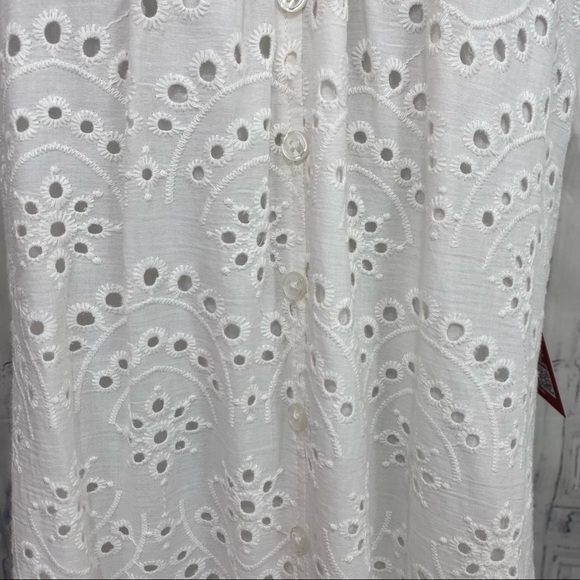 Reba Large Embroidered Dress Pullover Fringe Eyelet Solid White Sleeveless Midi - Picture 5 of 14